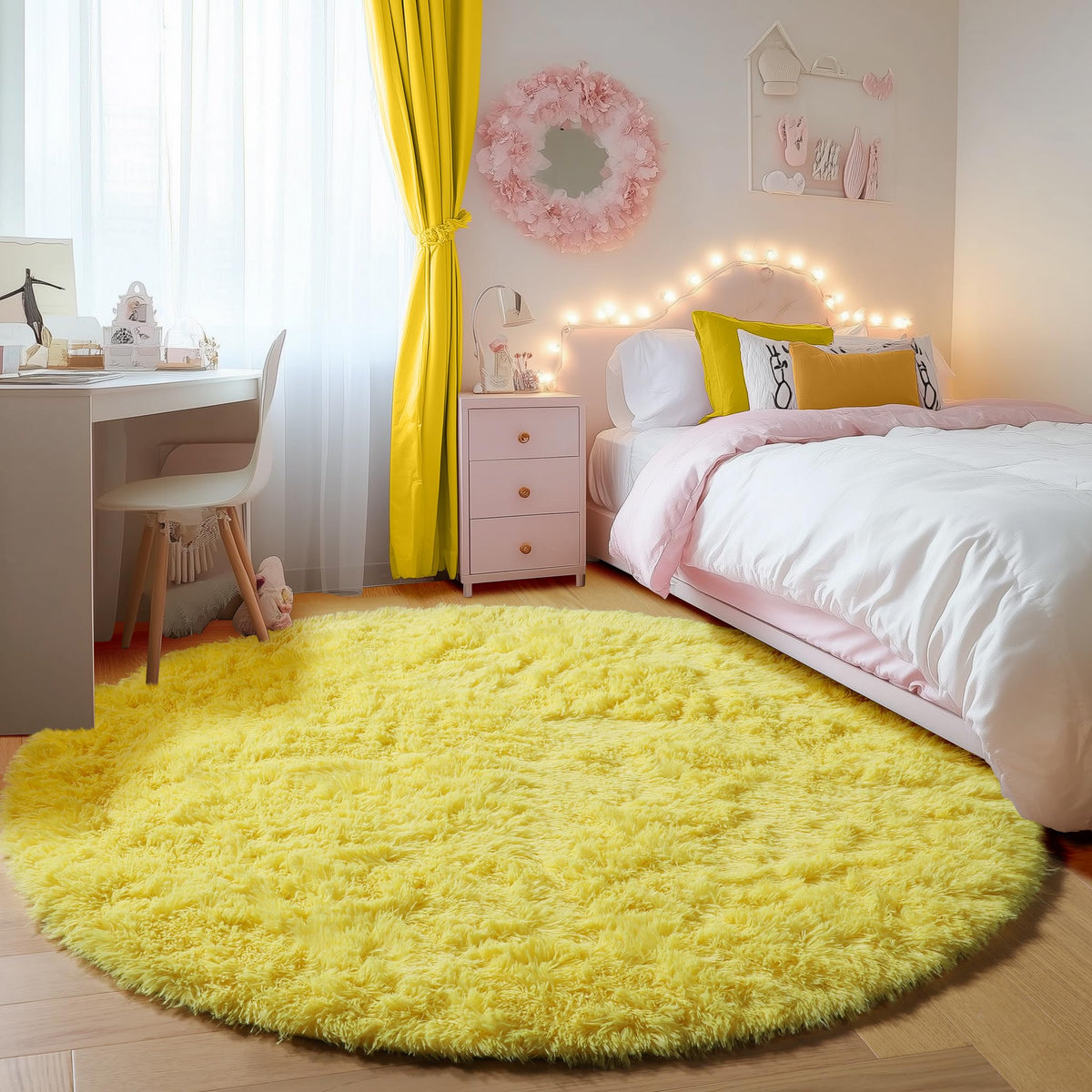 Area Rugs for Living Room Bedroom, 5x8 Fluffy Tie-Dyed Light Grey Shag Rug