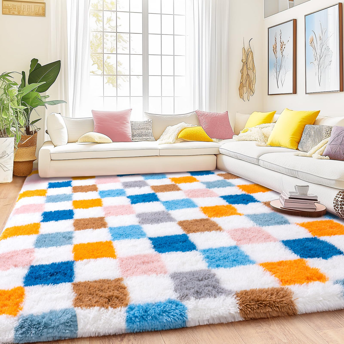 8x10 Area Rugs for Living Room, Large Ultra Fluffy Fuzzy Shag Rug for Bedroom, Modern Plush Soft High Pile Upgrade Non-Slip Carpet for Kids Girls and Boys Room Decor, Tie-Dyed Blue Grey