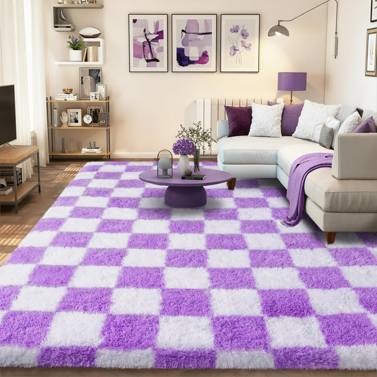 Large 8x10 Area Rugs for Living Room, Tie-Dyed Yellow Soft Shag Rug