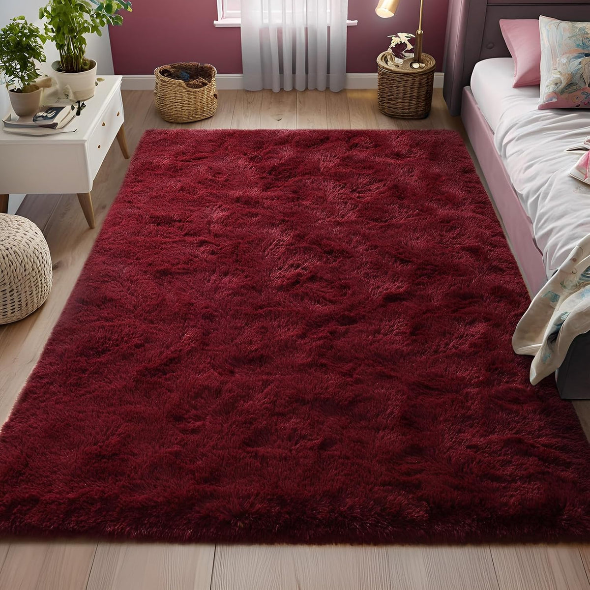 5x7 Plush Burgundy Red Area Rug