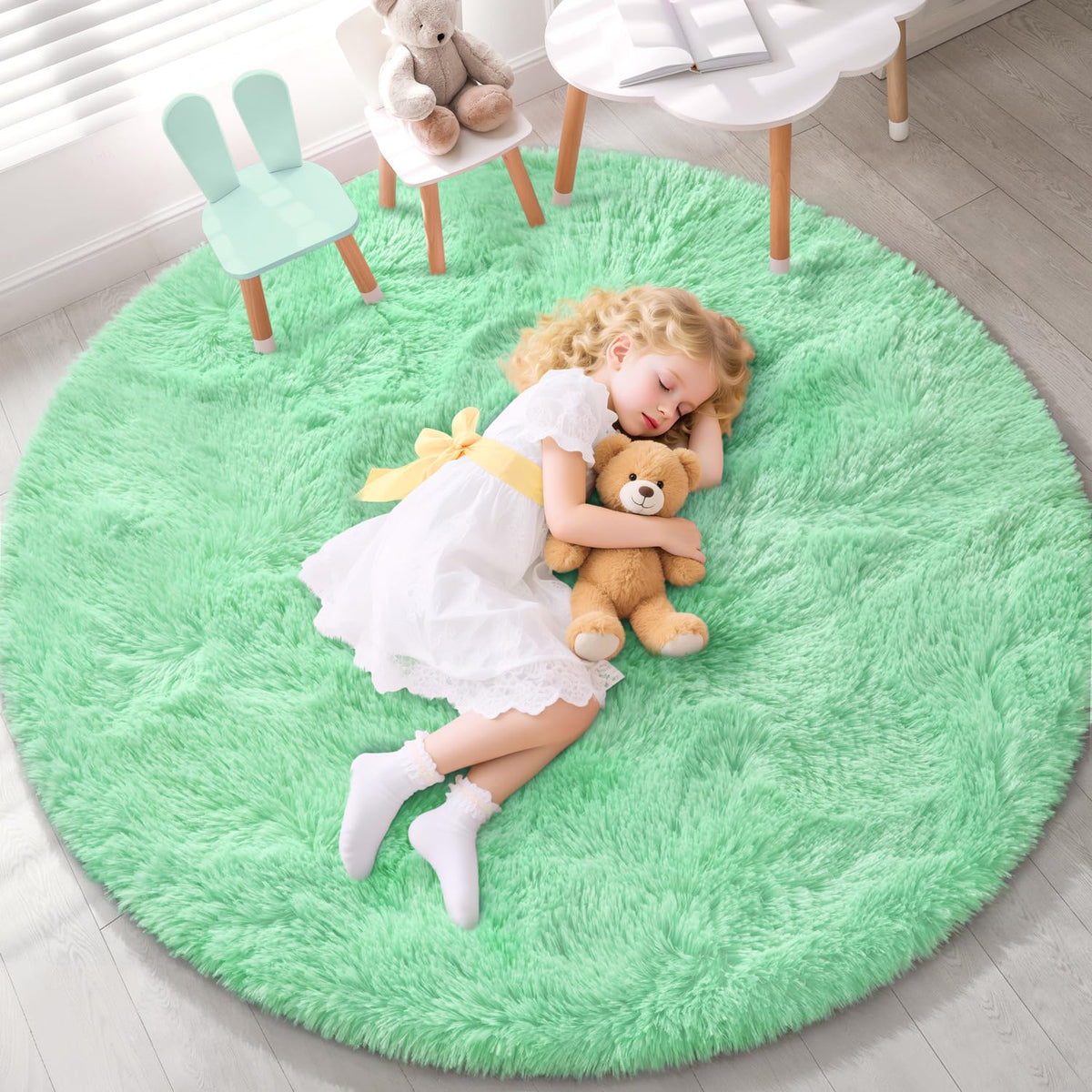 EVOIONOS Pink Round Rug for Bedroom, 4x4 Ft Fluffy Soft Circle Area Rugs for Living Room, Plush Shaggy Circular Carpet for Indoor Floor Bedside Girls Nursery, Machine-Washable Home Decor Aesthetic