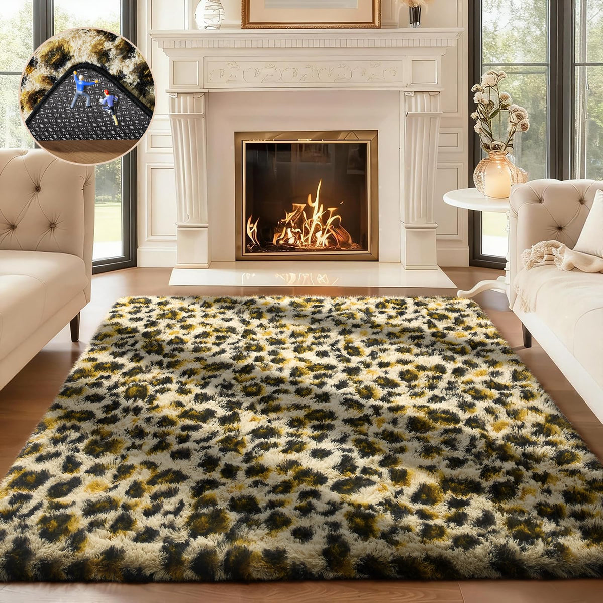 Ophanie 8x10 Area Rugs for Living Room, Washable Non-Slip Fluffy Soft Large Shag Bedroom Carpet, Ivory Big Indoor Nursery Rug, Carpets for Boy and Girls Room Dorm Decor with Over 99 pcs Pile fibers