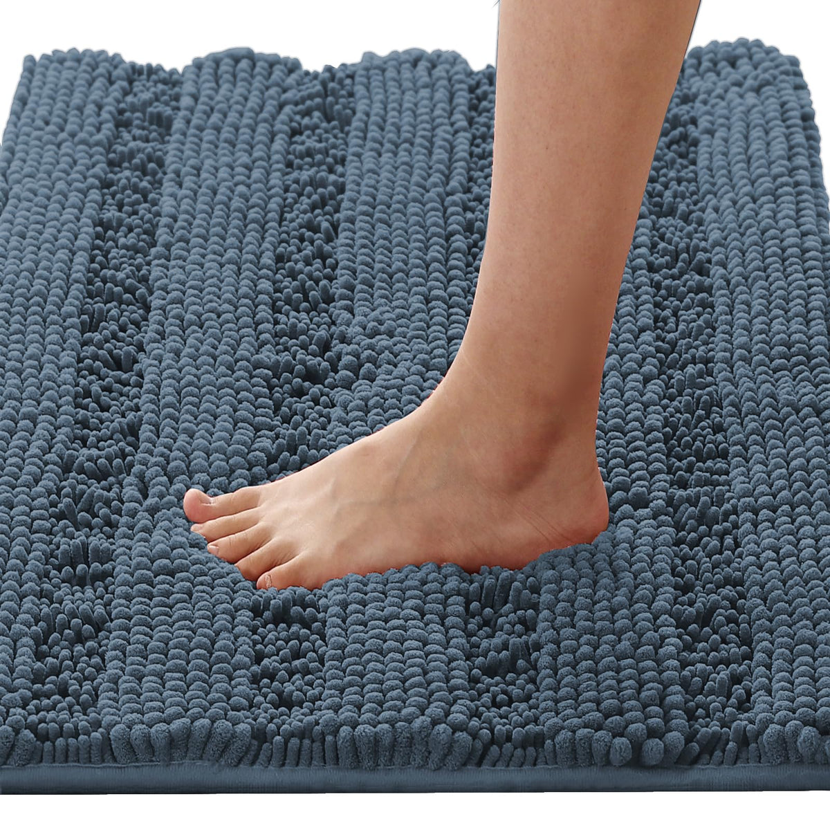 H.VERSAILTEX Sage Bathroom Rugs, Bath Mat Set of 2 Extra Thick Chenille Striped Pattern Shaggy Bath Rugs for Bath Room, Non Skid Bath Mats for Bathroom Floor (32 x 20 Plus 24 x 17 - Inches)