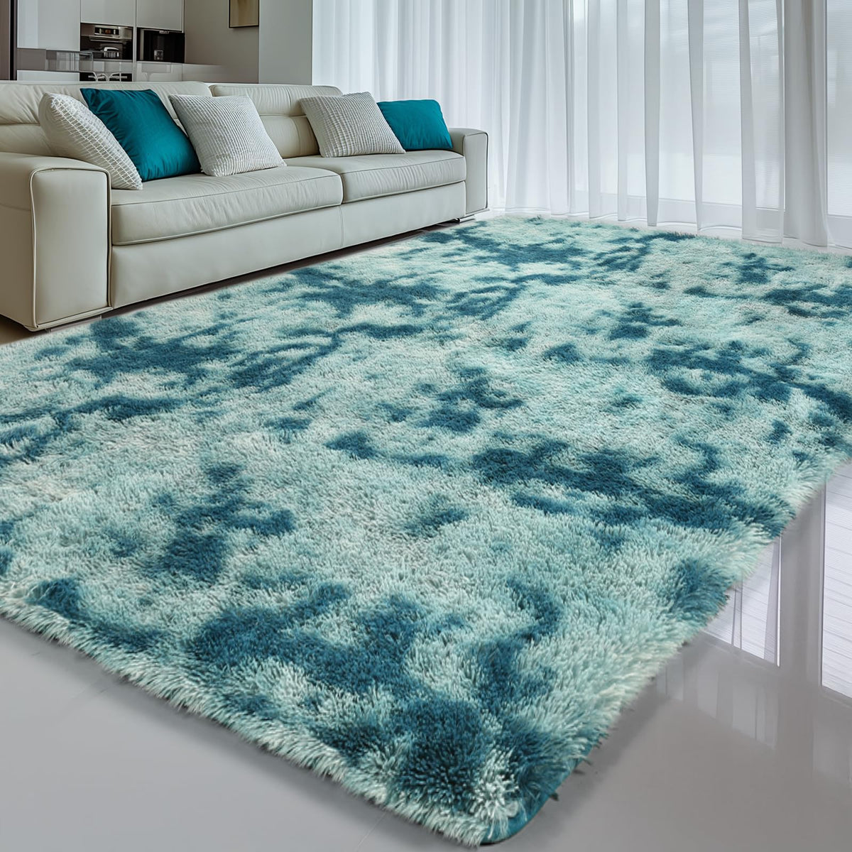 Sour Lemon 8x10 Area Rugs for Bedroom Living Room, Fluffy Shag Cream