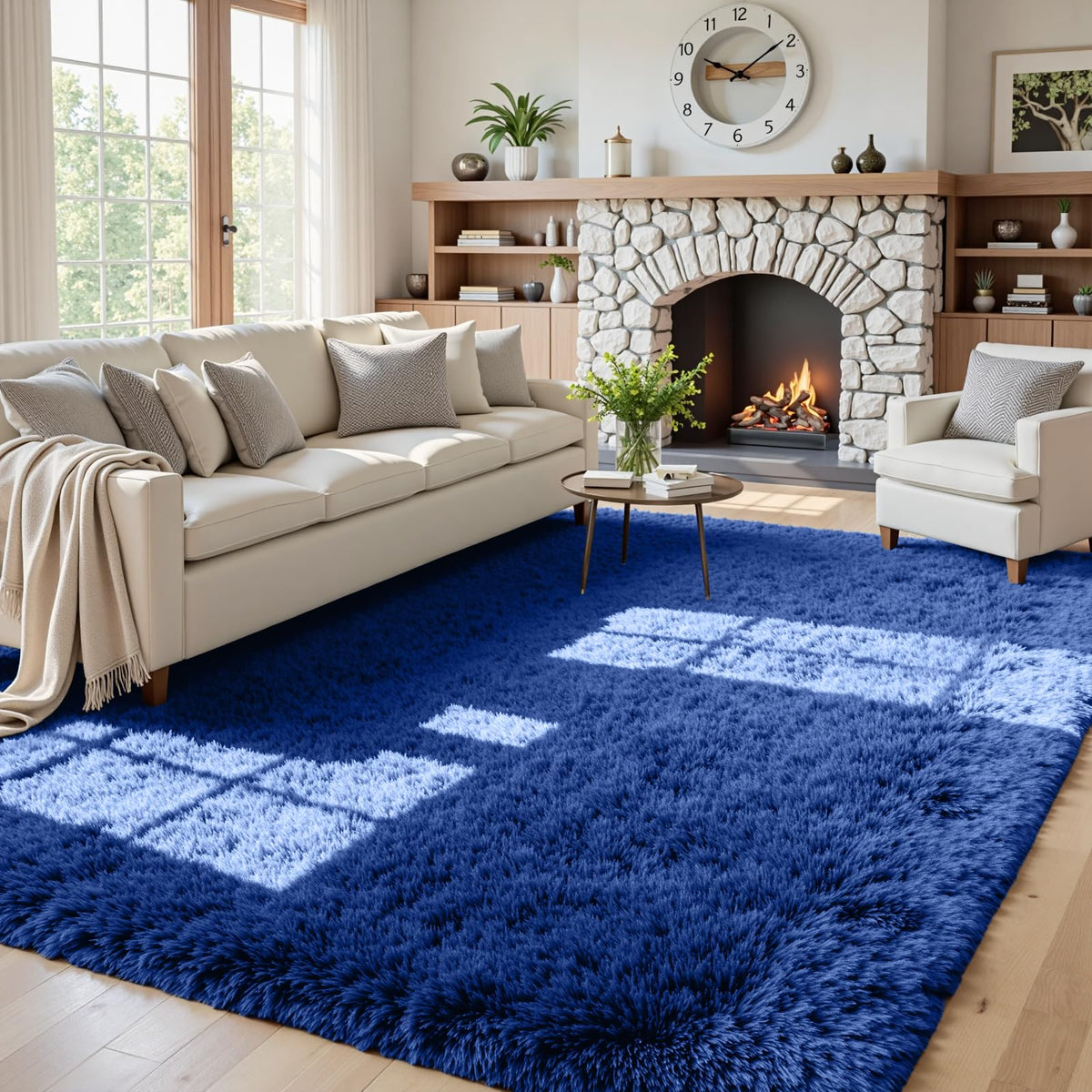 8x10 Fluffy Shag Area Rugs for Living Room Bedroom: Soft Carpet Gray Camel