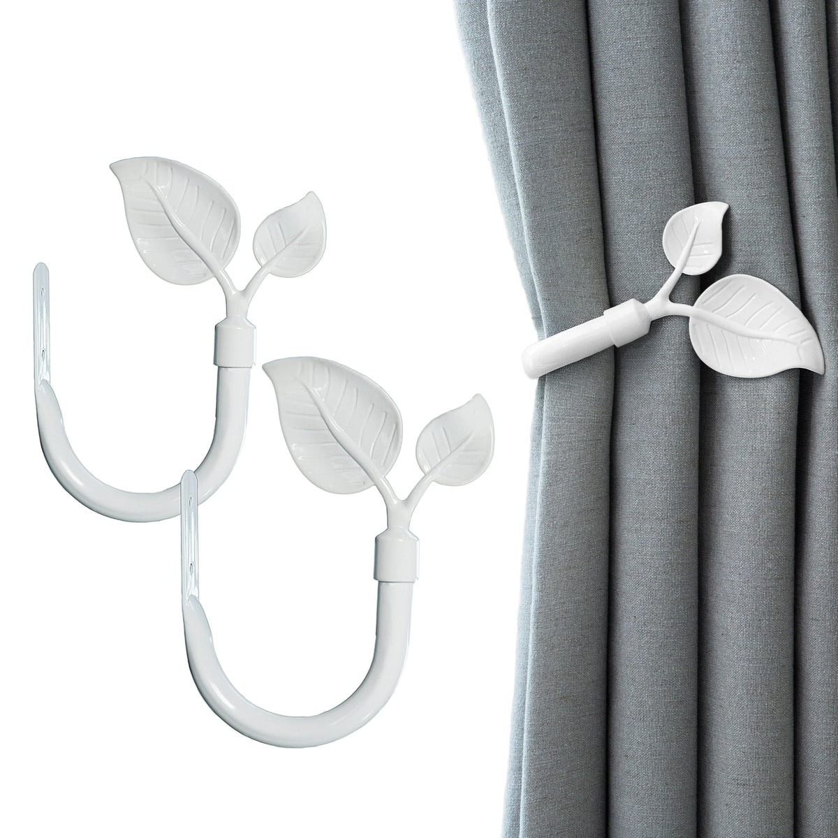 HIKMLK Leaf Shaped Curtain Tieback Holdbacks 2pcs, Handmade Metal Curtain Side Holders for Wall, Curtain Hook Pull Backs for Drapes Window Decoration