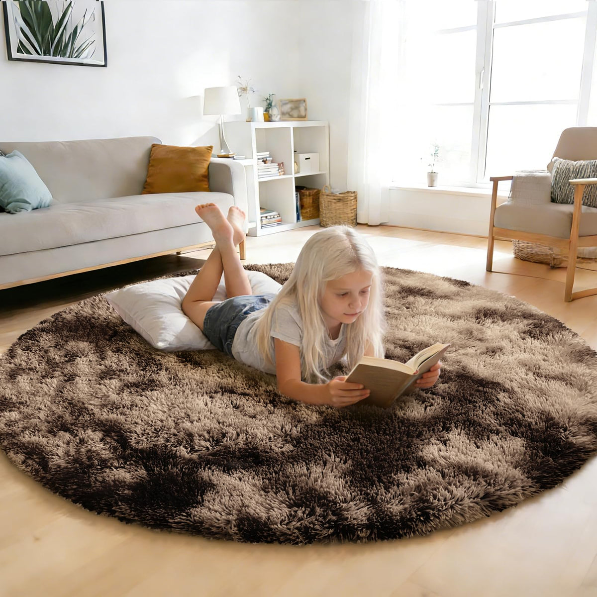 Pink Fluffy Round Area Rugs for Bedroom,3ft Shag Circle Small Area Rugs