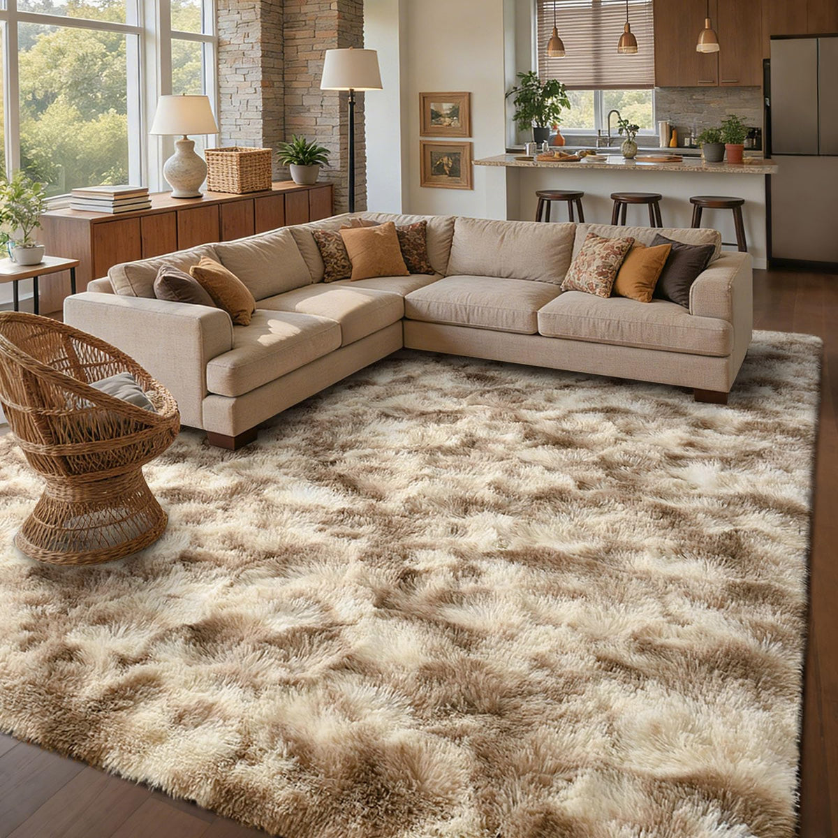 8x10 Ft Extra Large Shag Rugs for Living Room, Tie Dyed Ultra Soft Fluffy Furry Area Rugs for Bedroom Indoor Floor, Aesthetic Carpet for Kids Home Decor (Dark Grey)