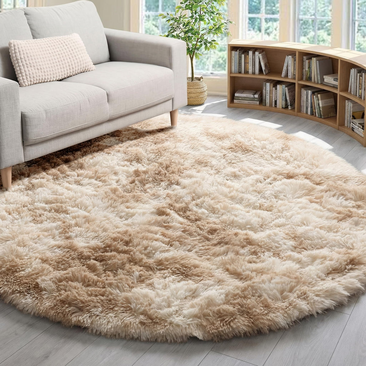 Area Rugs for Living Room Bedroom, 5x8 Fluffy Tie-Dyed Light Grey Shag Rug