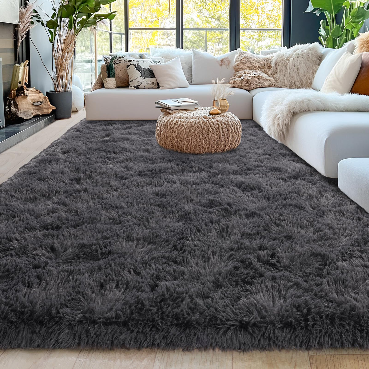 8x10 Area Rugs for Living Room, Cream White Soft Fuzzy Large Shaggy Rug