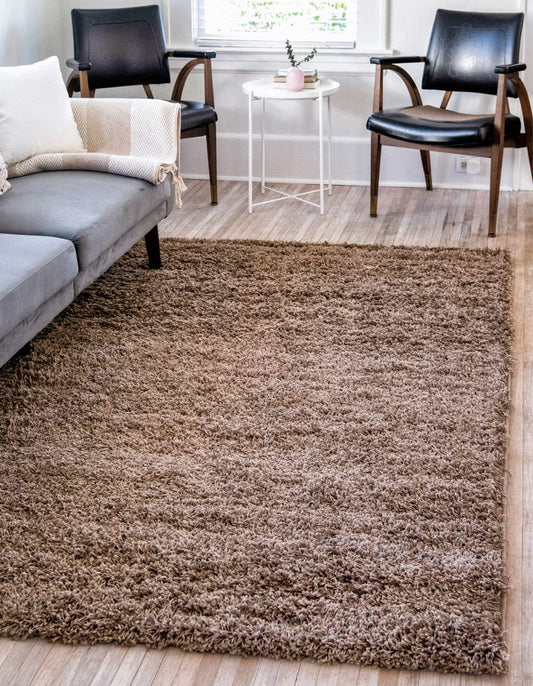 Unique Loom Solid Shag Collection Area Rug (8' x 10' Rectangle, Sandy Brown)