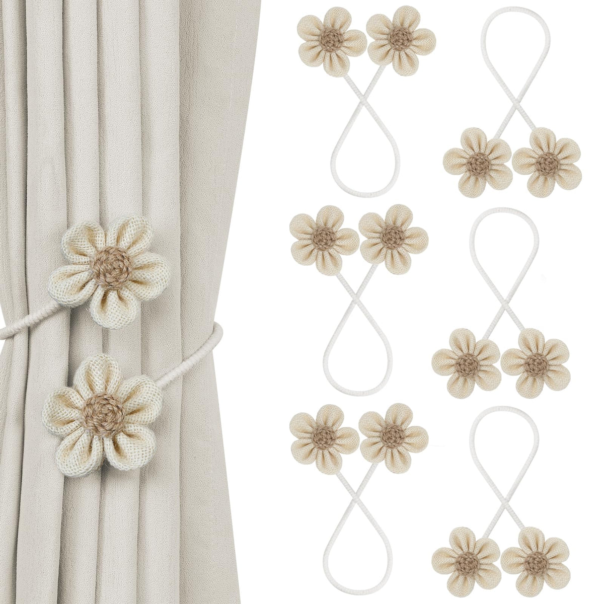 KLOGTSIND Flower Curtain Tiebacks, Decorative Curtain Holdbacks No Drill