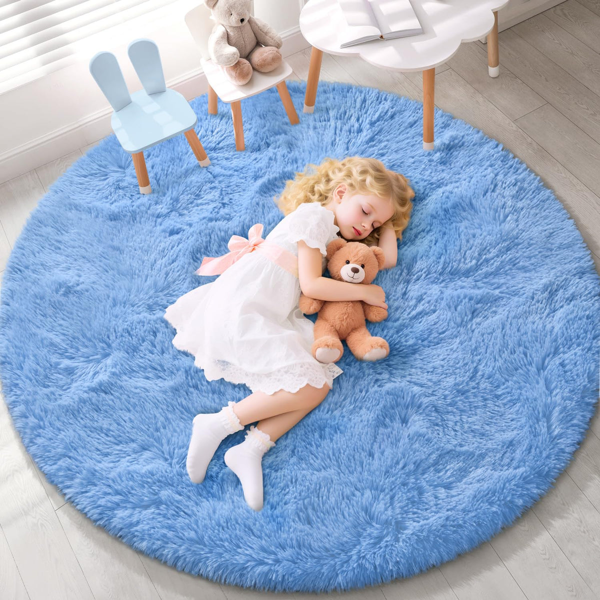 EVOIONOS Pink Round Rug for Bedroom, 4x4 Ft Fluffy Soft Circle Area Rugs for Living Room, Plush Shaggy Circular Carpet for Indoor Floor Bedside Girls Nursery, Machine-Washable Home Decor Aesthetic