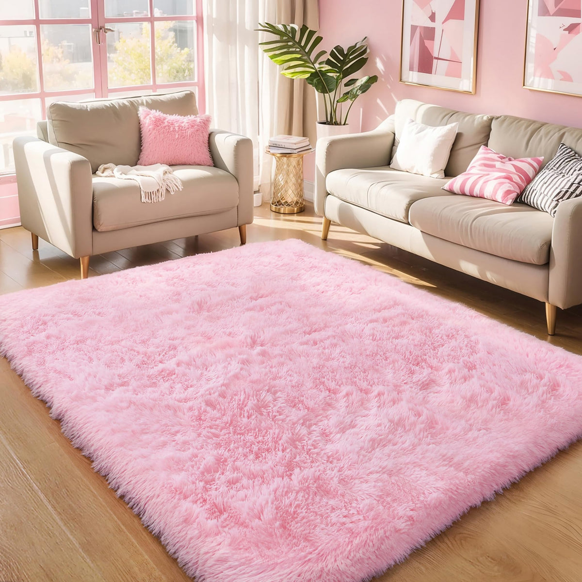 KICHOWUA 4x6 Fluffy Fuzzy Kids Shag Rainbow Rug for Girls Bedroom Playroom