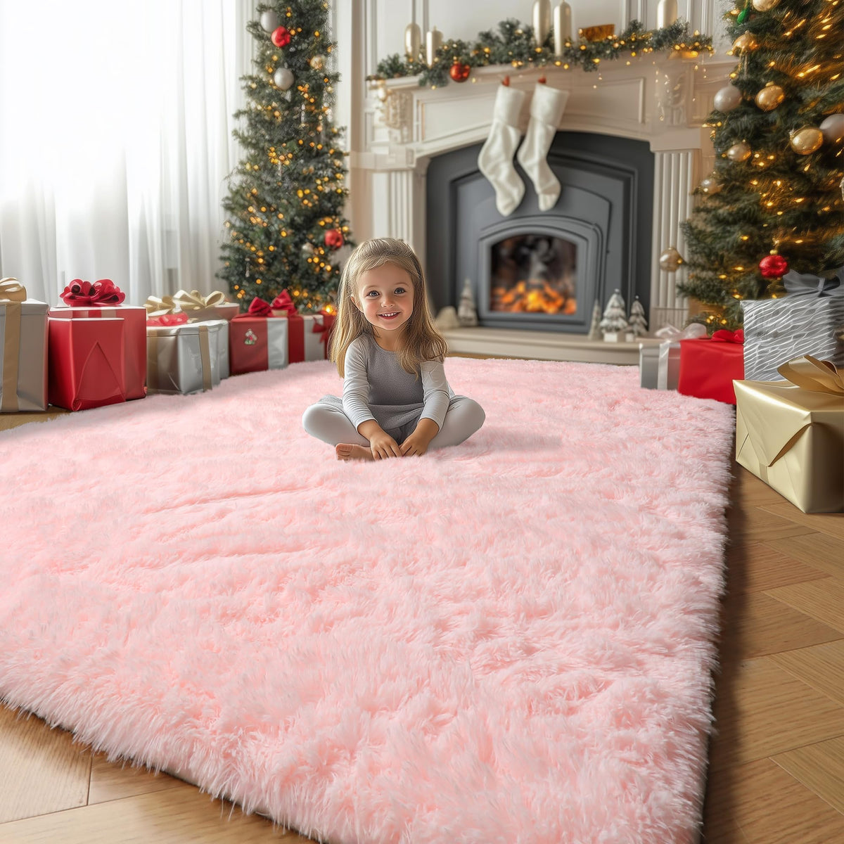 Amdrebio Burnt Orange Shag Plush Large Area Rug 6x9 for Living Room Bedroom