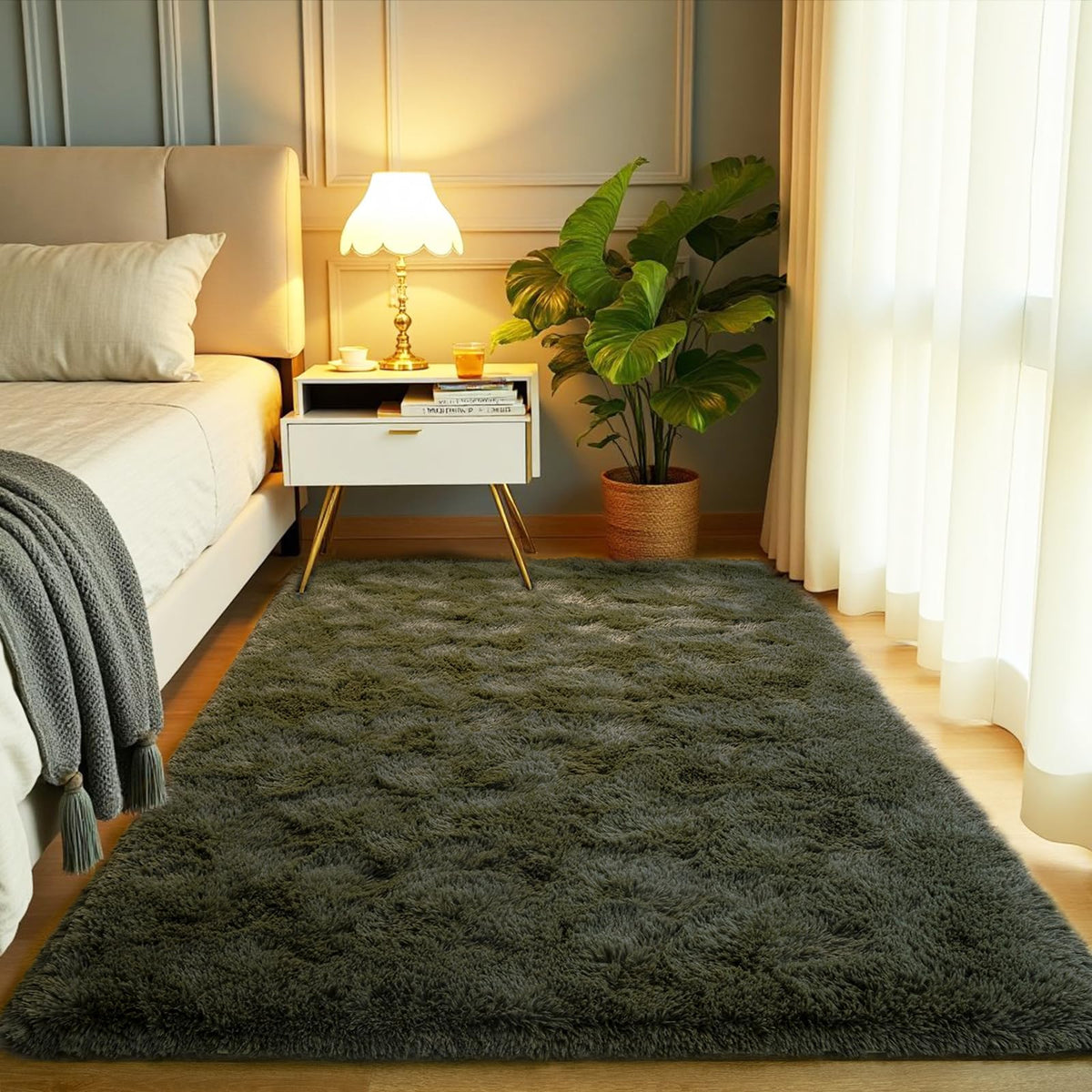Softlife Dark Purple Area Rug for Bedroom, Fluffy Shag Plush 3x5 Rugs for Living Room Girls, Shaggy Throw Soft Fuzzy Small Kids Carpet for Dorm Bedside Ultra Cozy Non-Slip Indoor Decor
