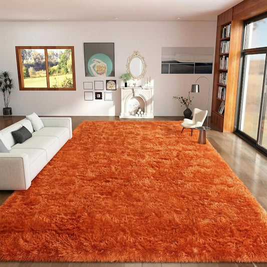 Orange 8x10 Area Rugs for Living Room Bedroom, Soft Plush Fluffy Large Rug