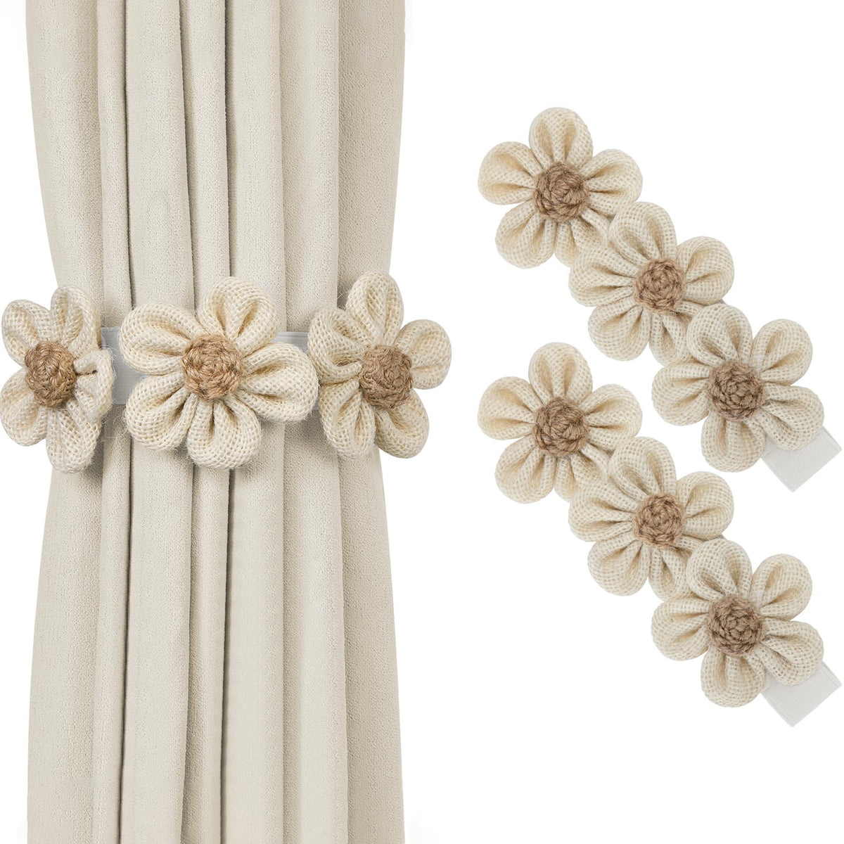 KLOGTSIND Flower Curtain Tiebacks, Decorative Curtain Holdbacks No Drill