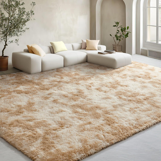 EVOIONOS Area Rug for Bedroom Living Room, Machine Washable 5x7 Fluffy Shag Rug, Soft Plush Non Slip Carpet for Indoor Floor Bedside Nursery Kids Girls Room Dorm, Home Decor Aesthetic, ‌Tie-Dye Camel