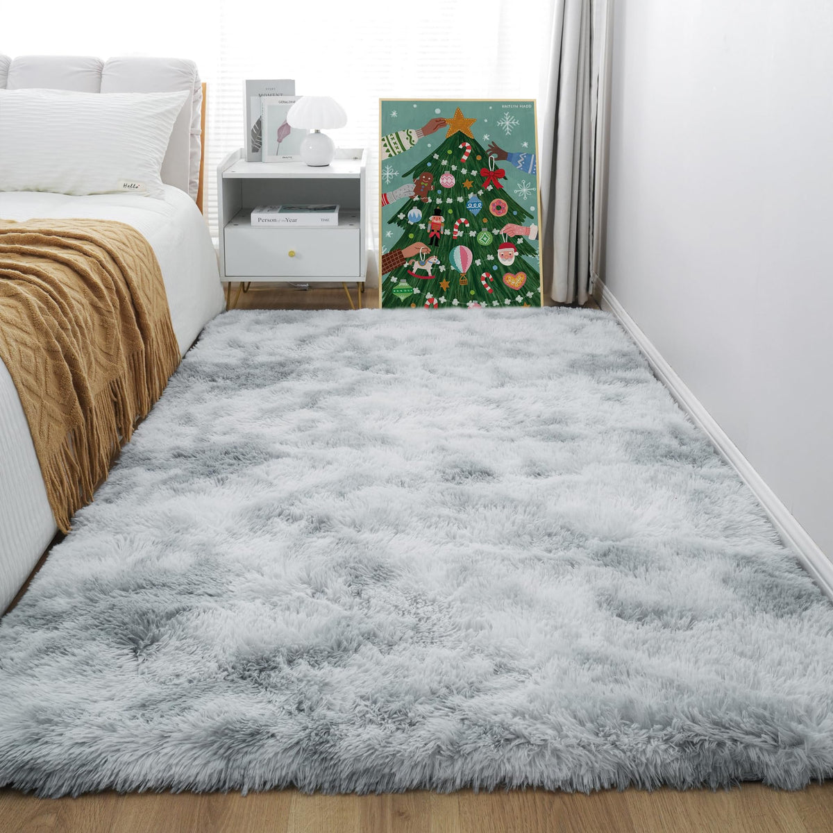 KICHOWUA 4x6 Fluffy Fuzzy Kids Shag Rainbow Rug for Girls Bedroom Playroom