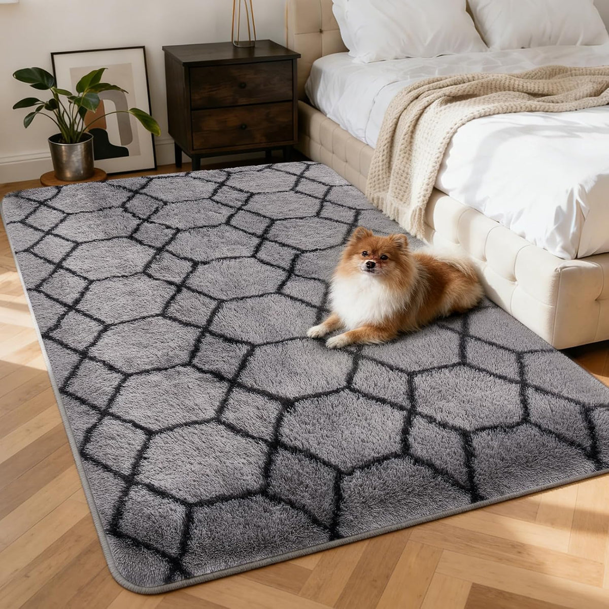 8x10 FT Soft Rug for Living Room, Geometric Shag Soft Area Rug, Classic Rug Anti-Skid High Pile Fluffy Carpet for Kids Room Nursery, Dorm Home Decor