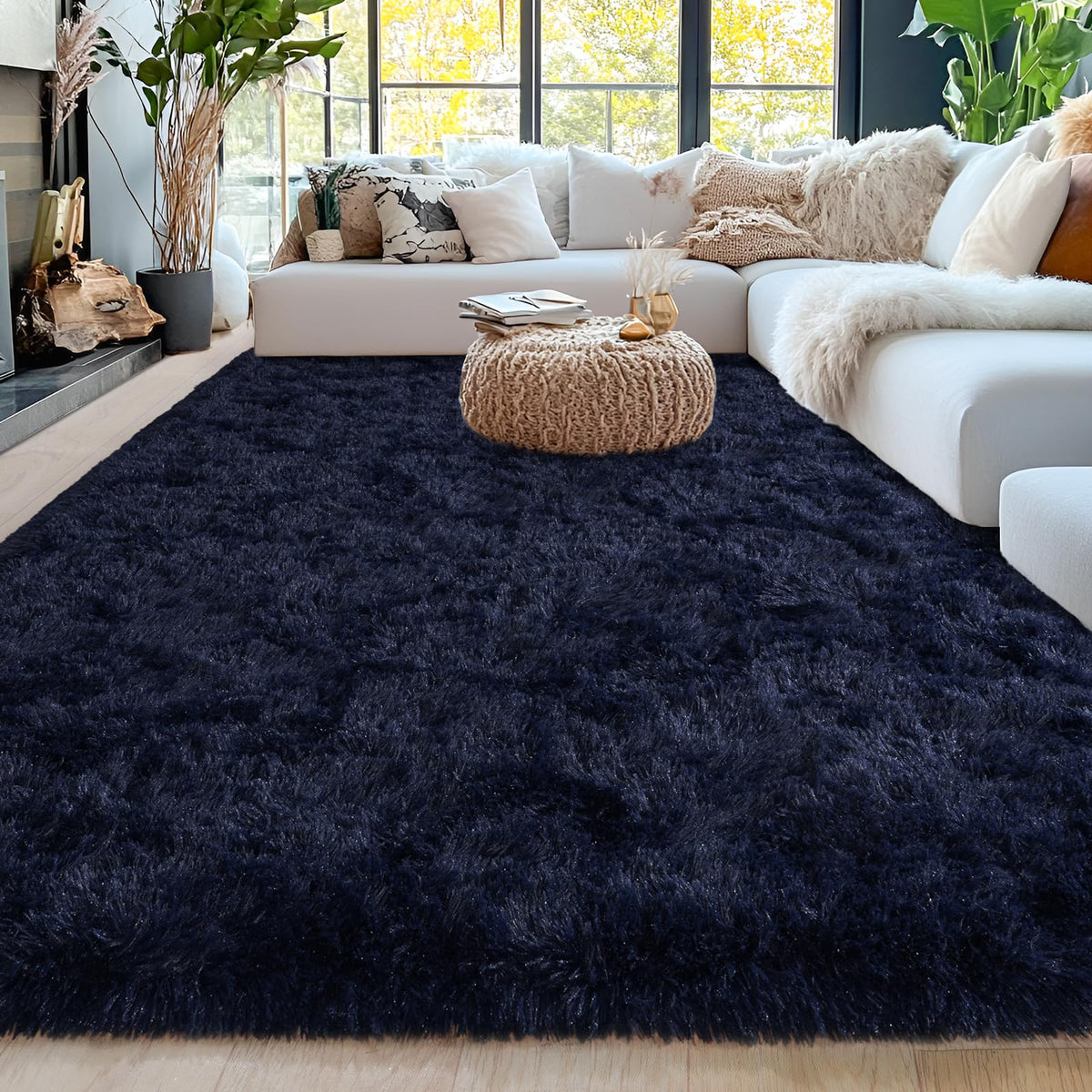 8x10 Area Rugs for Living Room, Cream White Soft Fuzzy Large Shaggy Rug