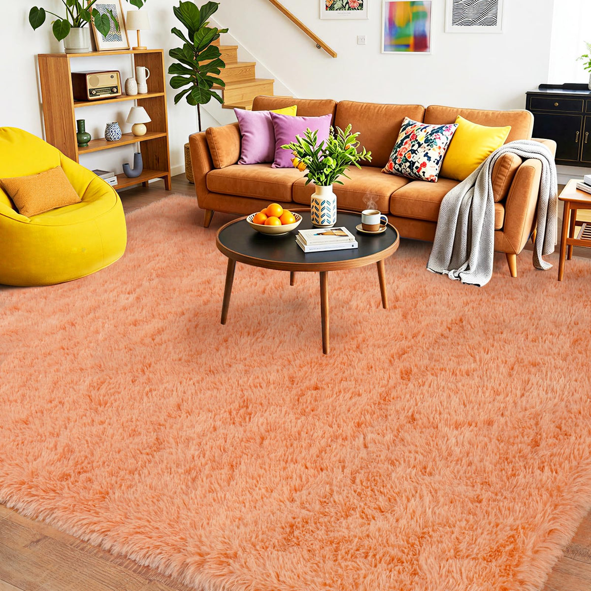 Pionblank 8x10 Rug for Living Room, Fluffy Large Area Rug, Cream White