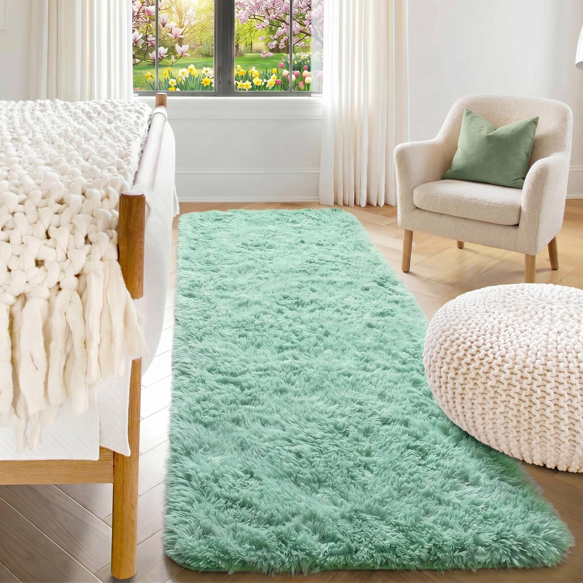 Area Rugs for Living Room Bedroom, 5x8 Fluffy Tie-Dyed Light Grey Shag Rug