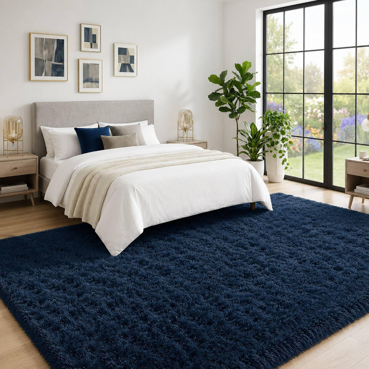 8x10 Ft Cream White Fluffy Area Rug for Living Room, Washable