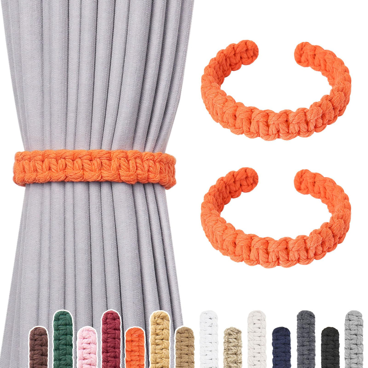 NICEEC 2 Pack Natural Cotton Rope Curtain Tiebacks Farmhouse Rustic Style Decorative Drape Tie Backs Handmade Braided Curtain Holdbacks for Home & Office Sheer/Light Weight Drapery (C-White-S)