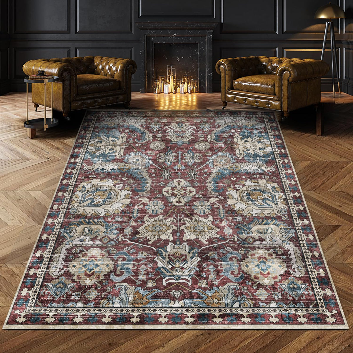 RUGSURE Washable Area Rugs 9' x 12' - 1/6 Thick - Moroccan-Inspired -Stain & Water Resistant Non-Slip - Resistant Rug for Living Room, Bedroom, Nursery, Pet & Child Friendly (Blue and Brown)