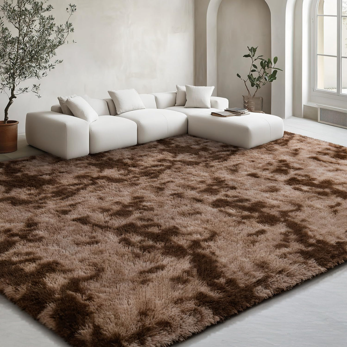 EVOIONOS Area Rug for Bedroom Living Room, Machine Washable 5x7 Fluffy Shag Rug, Soft Plush Non Slip Carpet for Indoor Floor Bedside Nursery Kids Girls Room Dorm, Home Decor Aesthetic, ‌Tie-Dye Camel