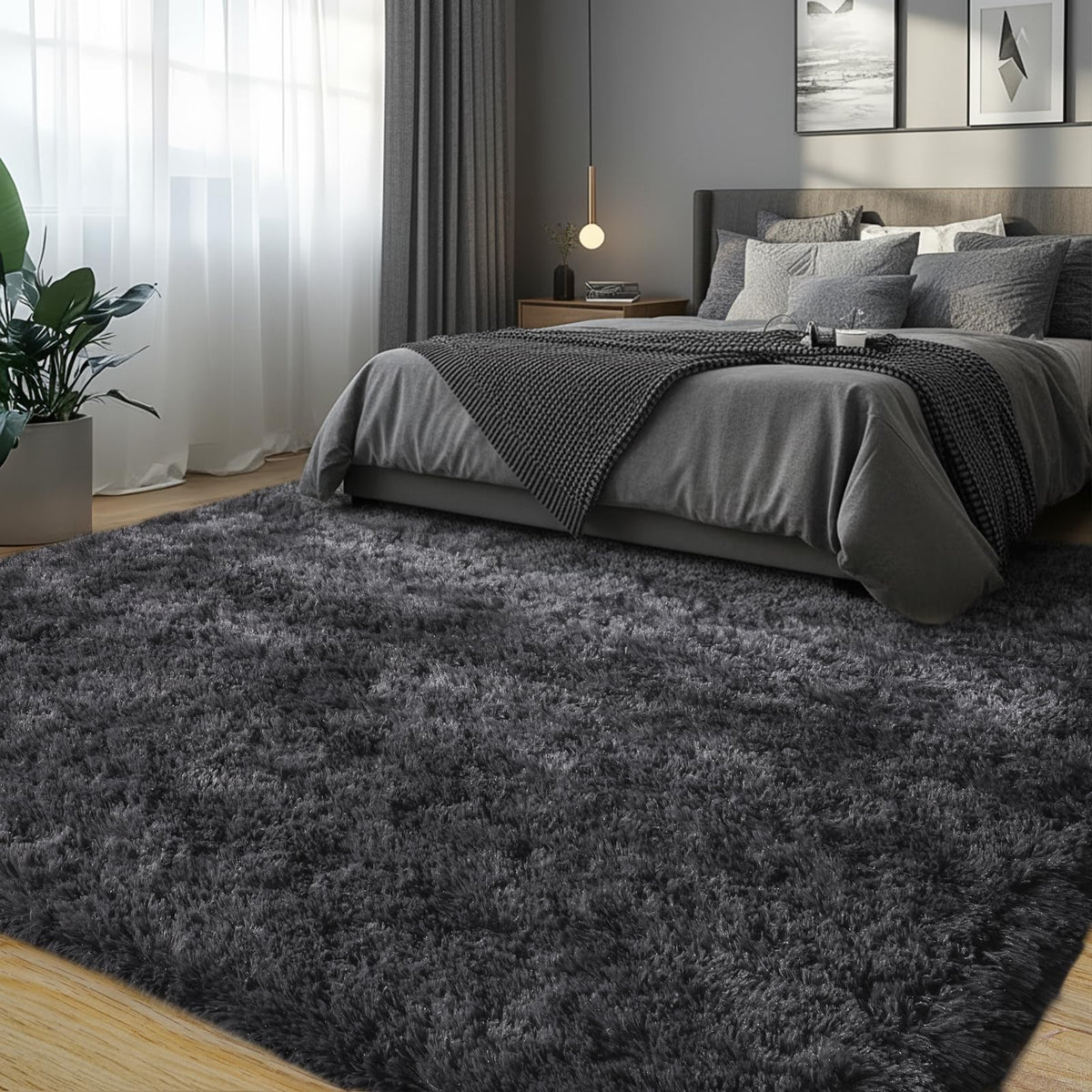 Large 8x10 Area Rugs for Living Room, Tie-Dyed Yellow Soft Shag Rug