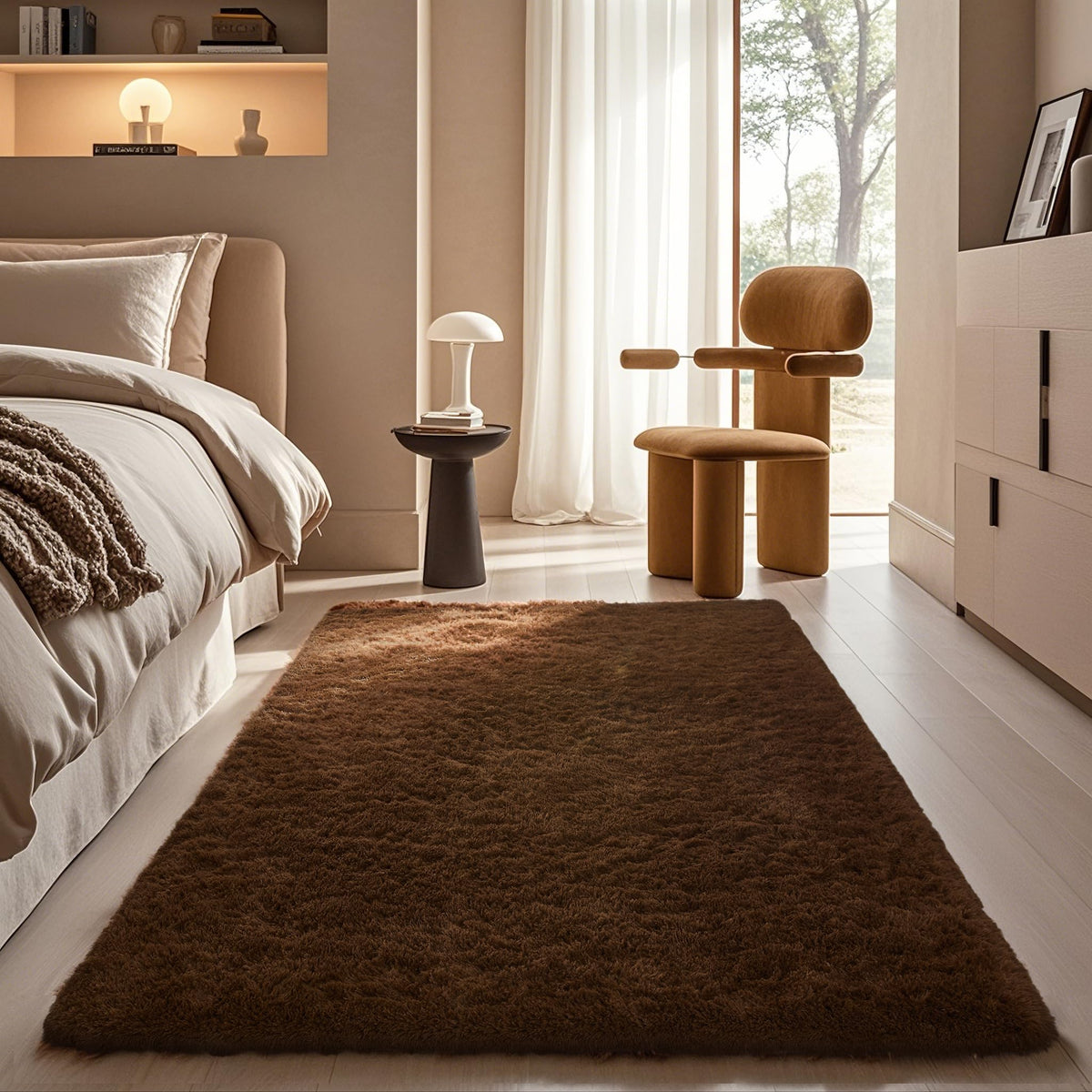 Ophanie 8x10 Area Rugs for Living Room, Washable Non-Slip Fluffy Soft Large Shag Bedroom Carpet, Ivory Big Indoor Nursery Rug, Carpets for Boy and Girls Room Dorm Decor with Over 99 pcs Pile fibers