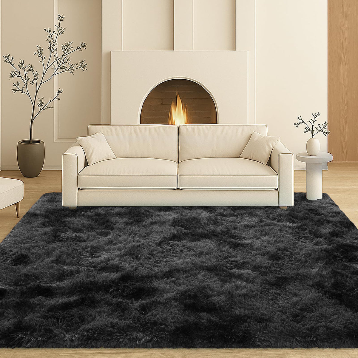 8x10 Beige Fluffy Shag Area Rug, Non-Slip Soft Carpet for Home