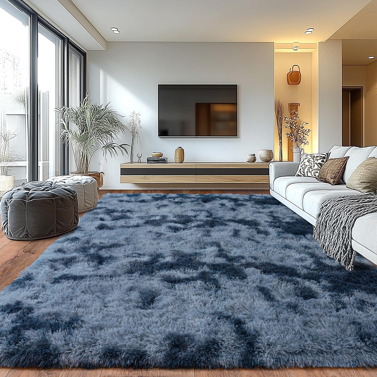 Large Living Room Area Rug 9x12Ft Shaggy Carpet Fuzzy Carpet Tie Dye Camel