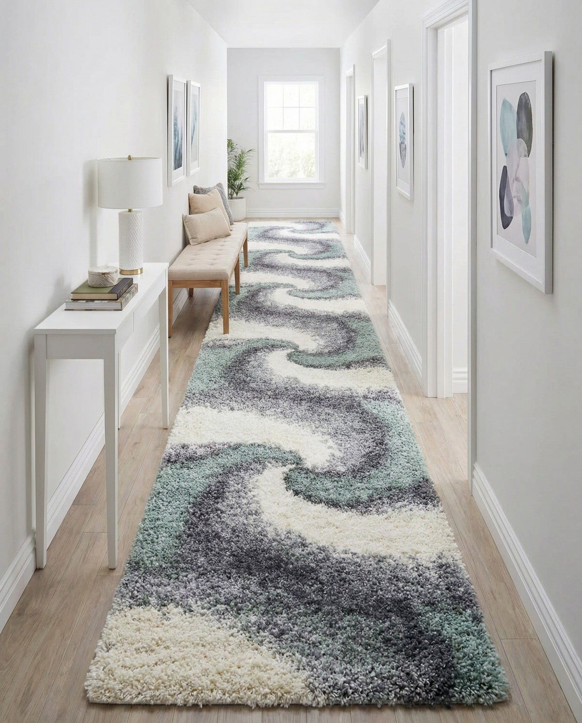 Rugs.com - Soft Touch Shag Rug – 4' 1 x 6' 1 Khaki Shag Rug – Plush Abstract Design for Bedrooms, Living Rooms, and Home Offices