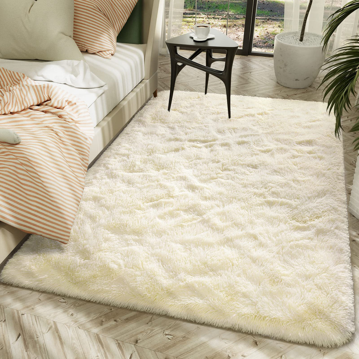 LOCHAS Area Rugs Fluffy Living Room Carpets for Kids Bedroom 6x9, Cream