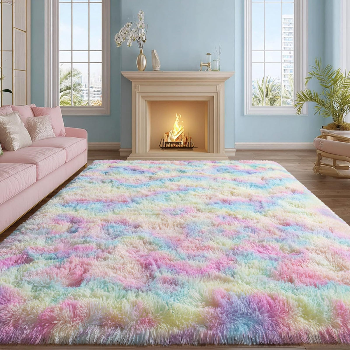 qulint Large Area Rug for Living Room 10x14, Fluffy Tan Rug for Bedroom