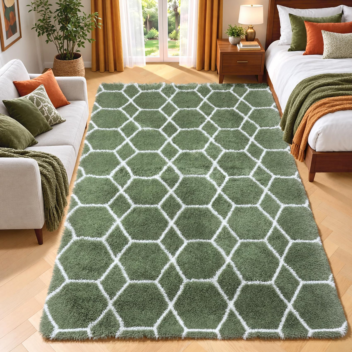 Area Rugs for Living Room Bedroom, 5x8 Fluffy Tie-Dyed Light Grey Shag Rug