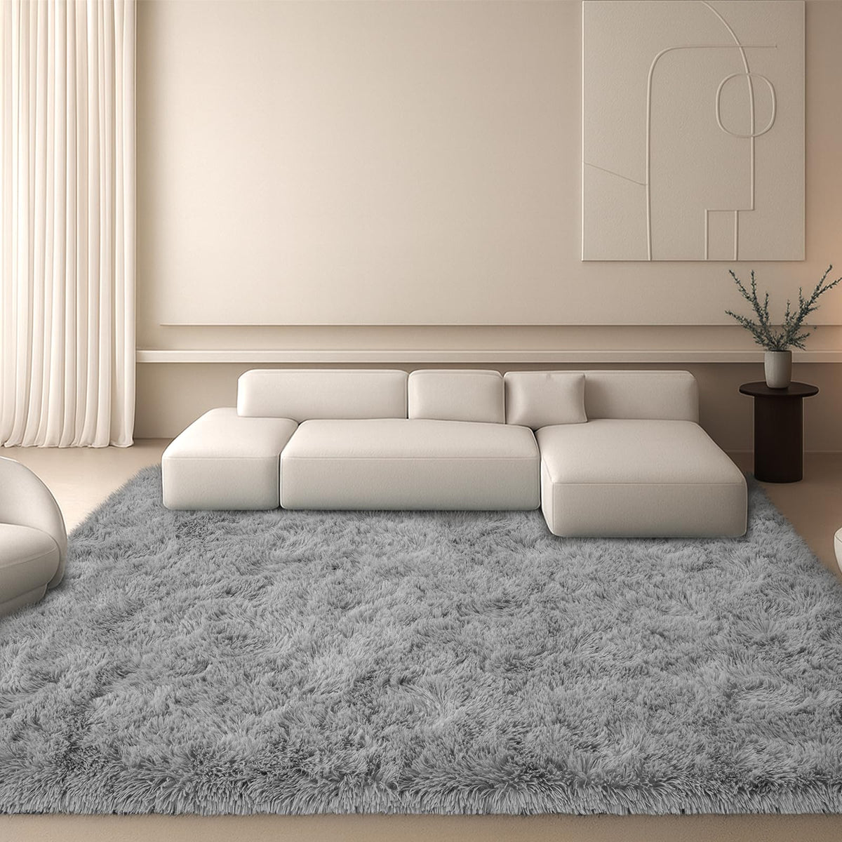 8x10 Beige Fluffy Shag Area Rug, Non-Slip Soft Carpet for Home