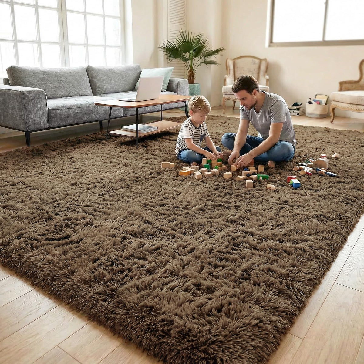 DweIke Fluffy Blue Shag Rugs for Bedroom Living Room, 4x6 Feet Soft Plush Tie-Dyed Light SkyBlue Girls Boys Kids Rug, Upgraded Non-Slip and Machine Washable Carpet for Dorm Nursery Classroom Decor