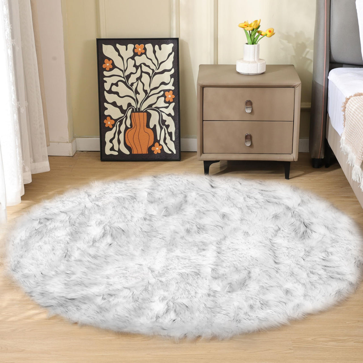 ORINOVA Beige Shag Faux Sheepskin Washable 4X6 Fur Rug for Living Room Bedroom Fluffy Furry Area Rug Rectangle Nursery Decor Rug