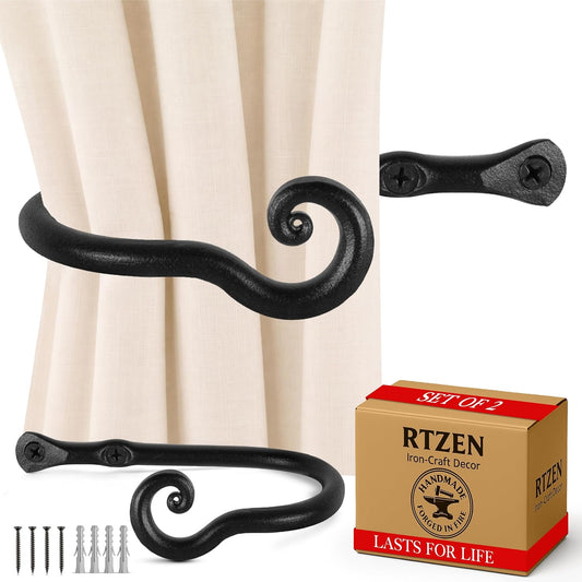 RTZEN Metal Curtain Tiebacks, Drapery Holders for Wall, 2 Pcs