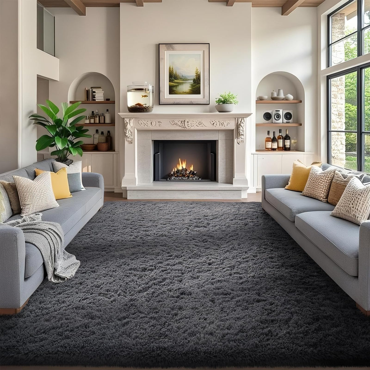 Ophanie 8x10 Area Rugs for Living Room, Washable Non-Slip Fluffy Soft Large Shag Bedroom Carpet, Ivory Big Indoor Nursery Rug, Carpets for Boy and Girls Room Dorm Decor with Over 99 pcs Pile fibers