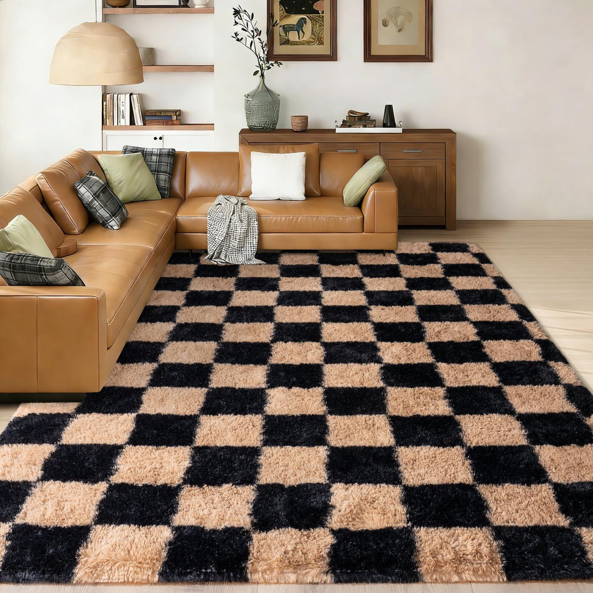 8x10 Large Shag Rugs for Living Room, Washable Abstract Grey