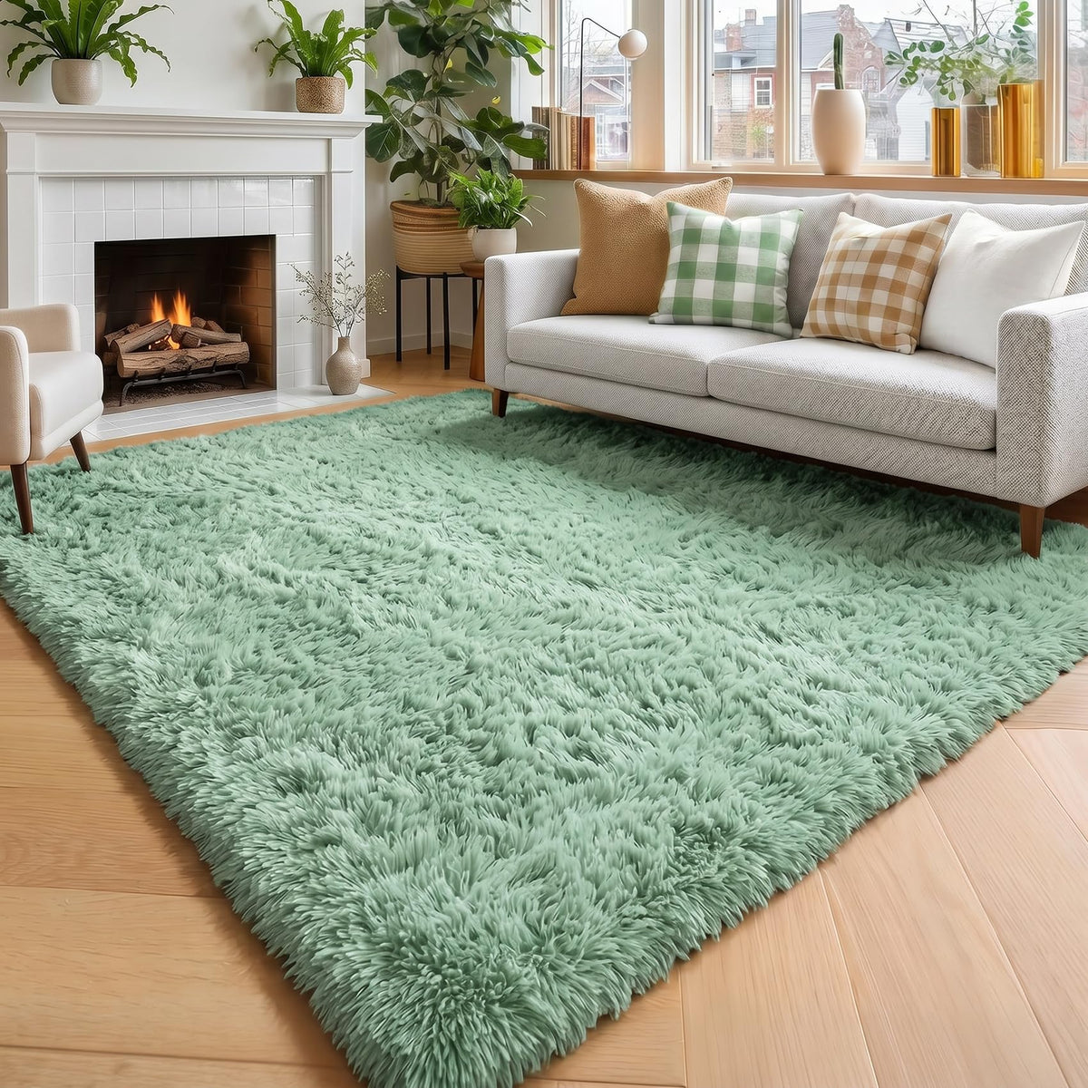 Amdrebio Burnt Orange Shag Plush Large Area Rug 6x9 for Living Room Bedroom
