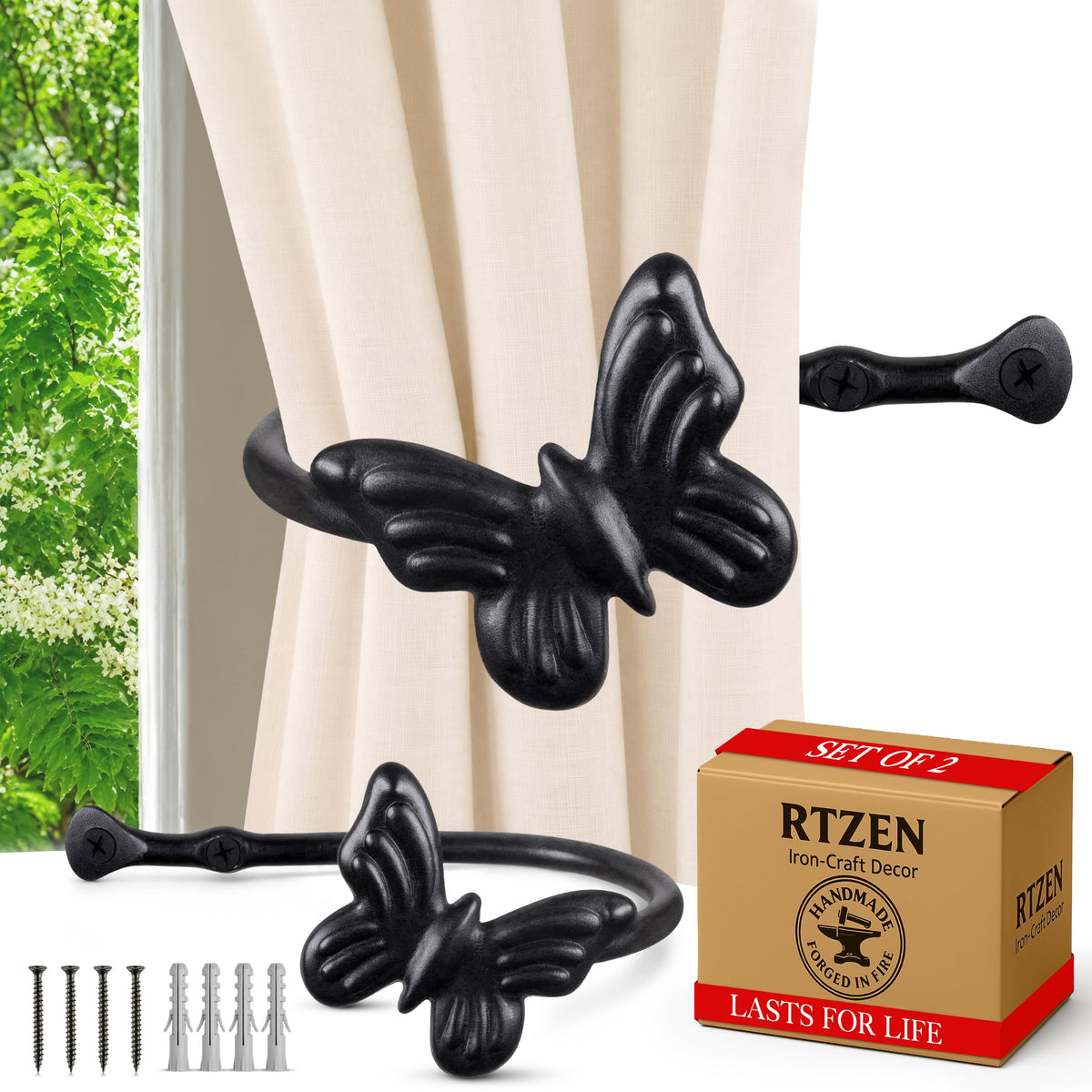 RTZEN Metal Curtain Tiebacks, Drapery Holders for Wall, 2 Pcs