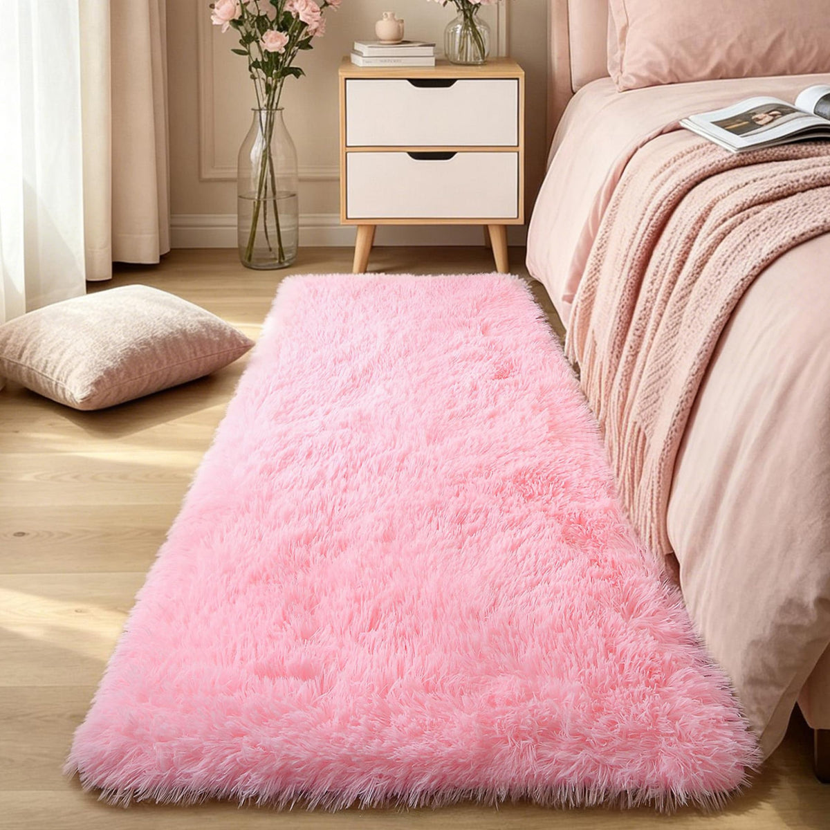 KICHOWUA 4x6 Fluffy Fuzzy Kids Shag Rainbow Rug for Girls Bedroom Playroom