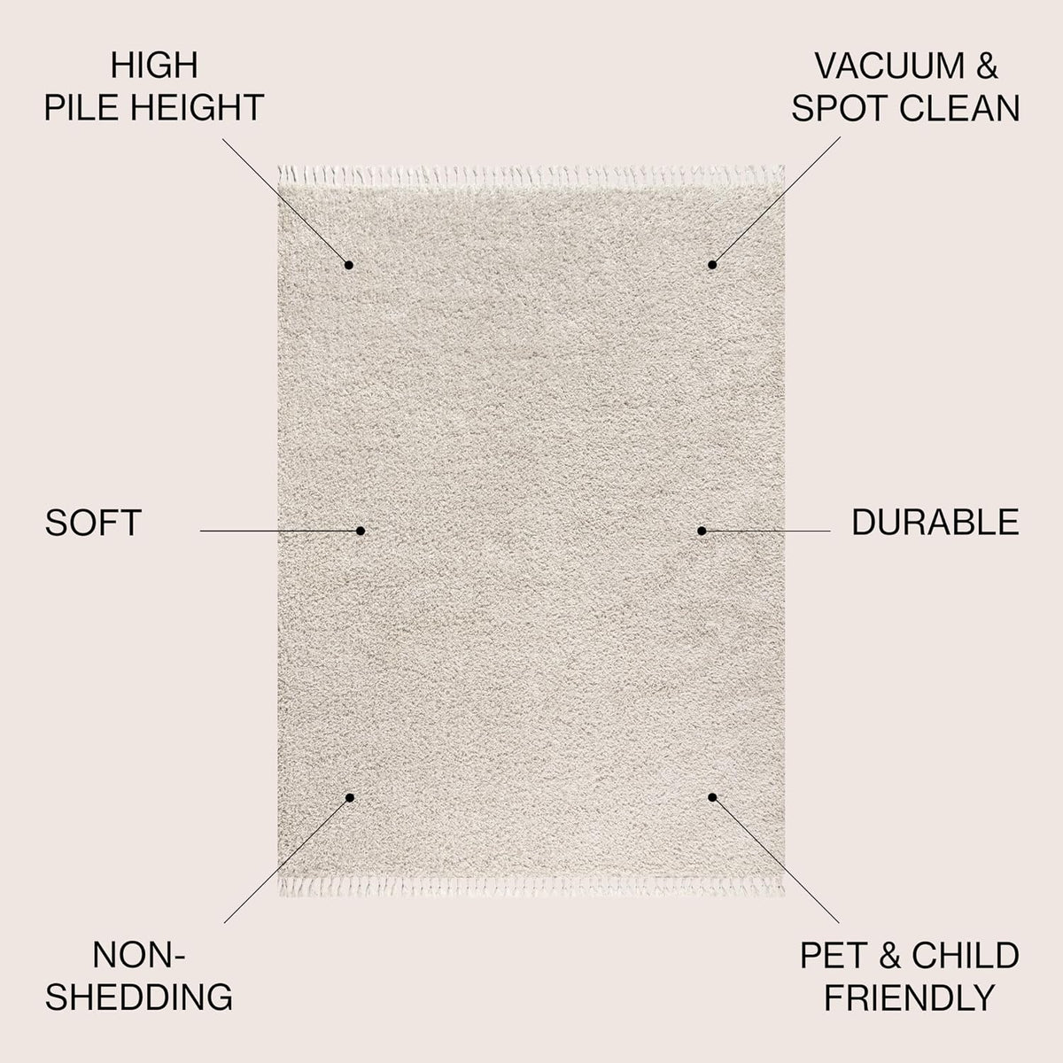 JONATHAN Y Mercer Shag Plush Tassel Cream Indoor Area Rug, 5x8, Contemporary, Modern, Easy-Cleaning for Living Room, Bedroom, Kitchen, Pet Friendly, Non-Shedding (MCR100D-5)